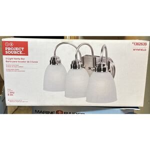 NEW Project Source #1362639 3 Light Bar-Brushed Nickel-White Milk Glass Wynfield